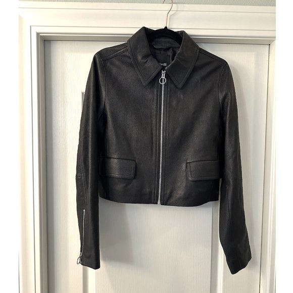 NWT Madewell Shrunken Zip-Front Jacket in Leather (size 8) - Picture 4 of 7